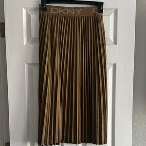 DKNY Pleated Midi Skirt in Olive